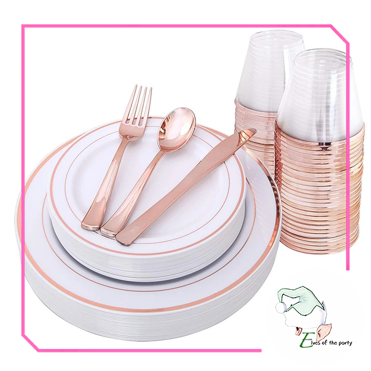 Elegant Gold / Rose Gold Rimmed Disposable Plates and Utensils