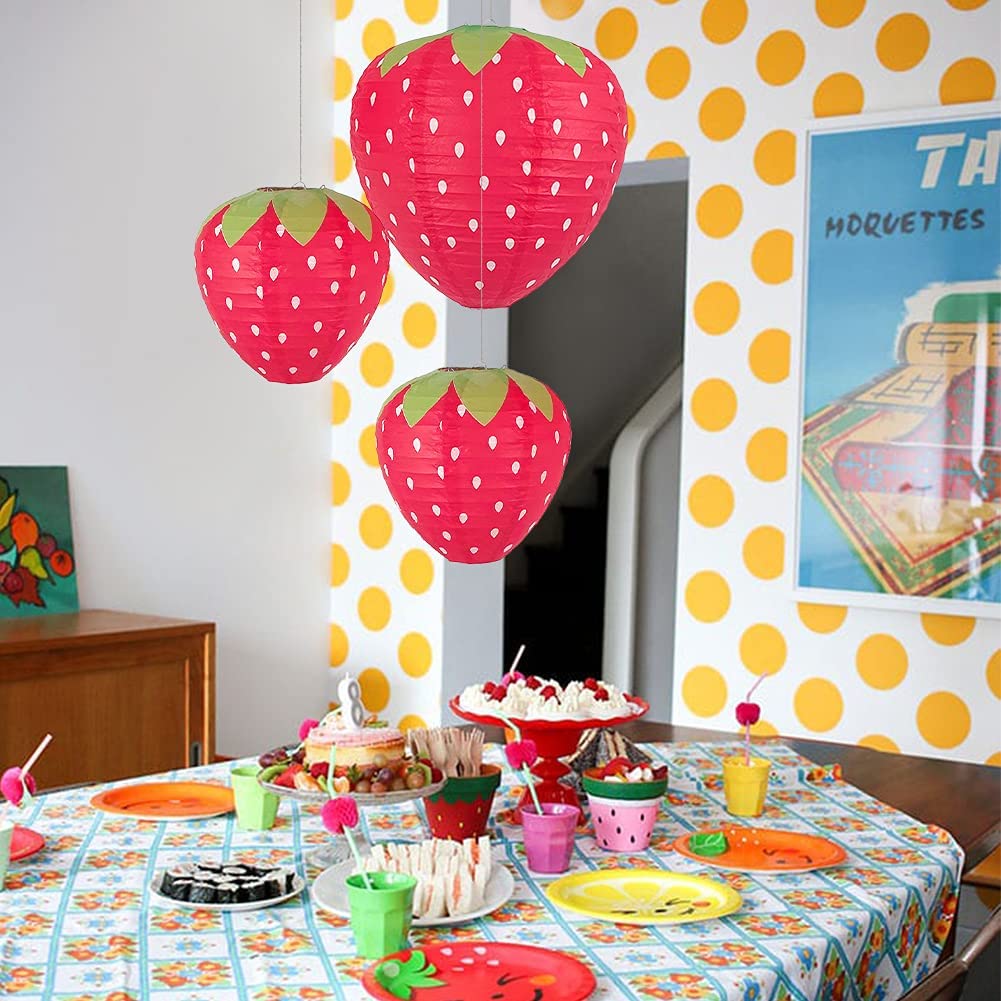 3D Paper Lantern : Strawberry (Set of 3)