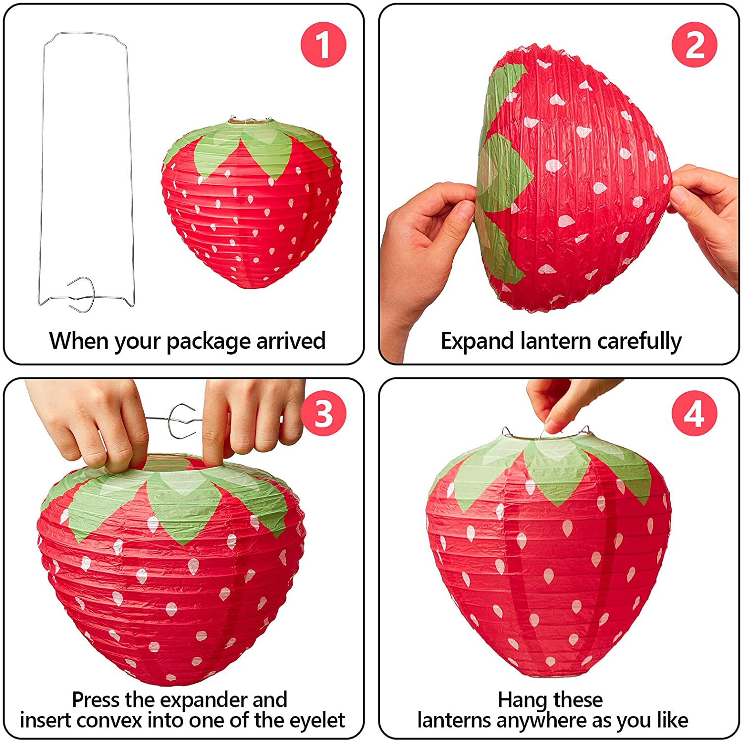 3D Paper Lantern : Strawberry (Set of 3)