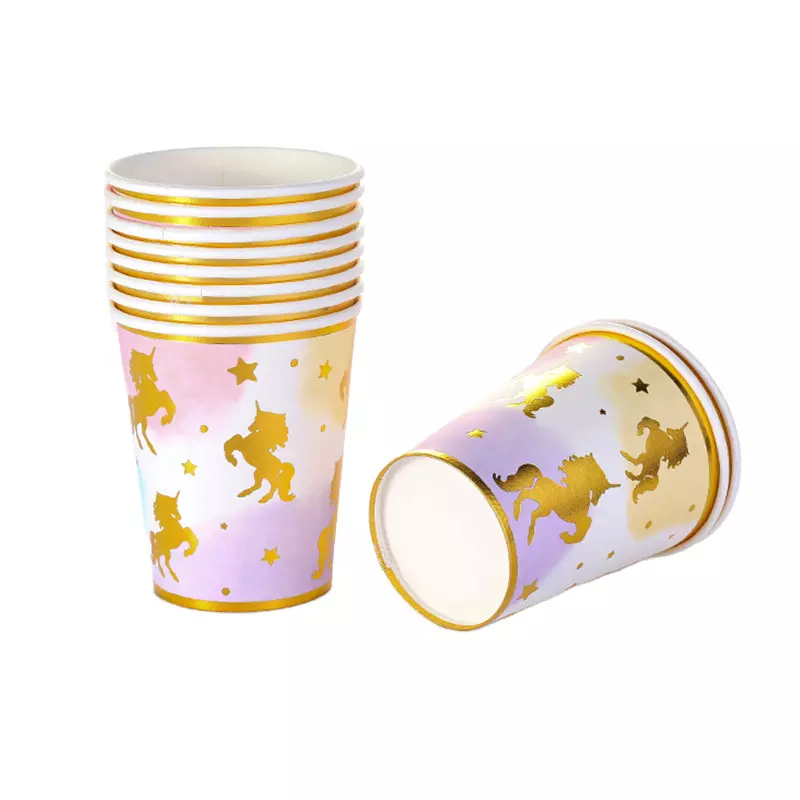 Partyware : Sparkling Unicorn Paper Plates and Gold Cups